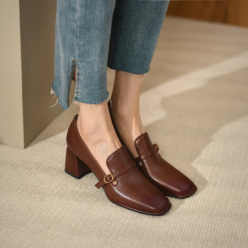 Bryn Vintage Brown Loafers with Heels