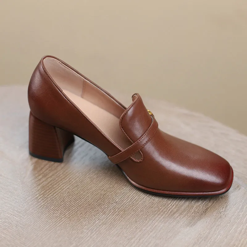 Bryn Vintage Brown Loafers with Heels