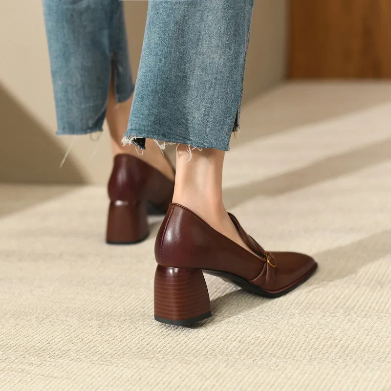 Bryn Vintage Brown Loafers with Heels