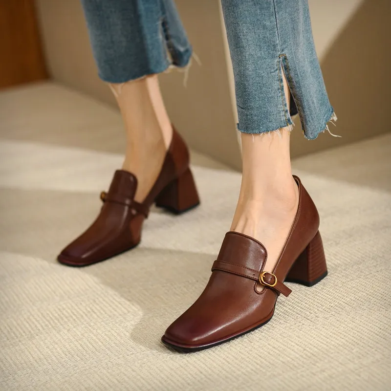Bryn Vintage Brown Loafers with Heels