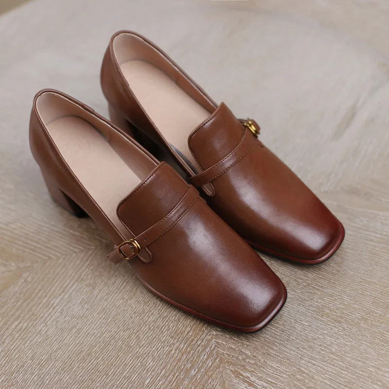 Bryn Vintage Brown Loafers with Heels