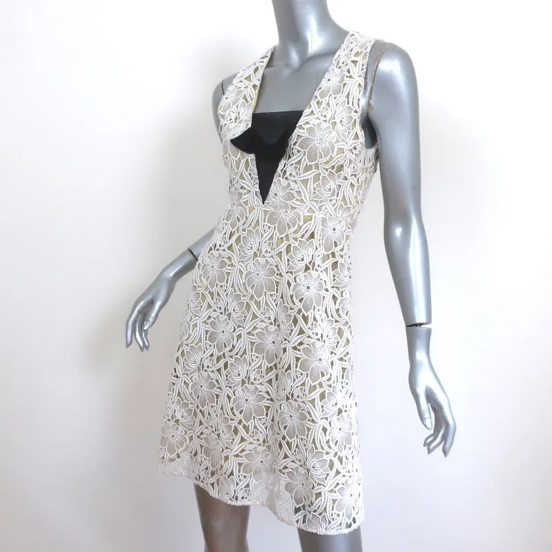 Burberry Prorsum Floral Macrame Lace Mini Dress with Bow Cream Size 36