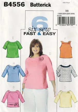 Butterick 4556 Womens Summer Tops Out Of Print Sewing Pattern Size 18W - 24W UNCUT Factory Folded