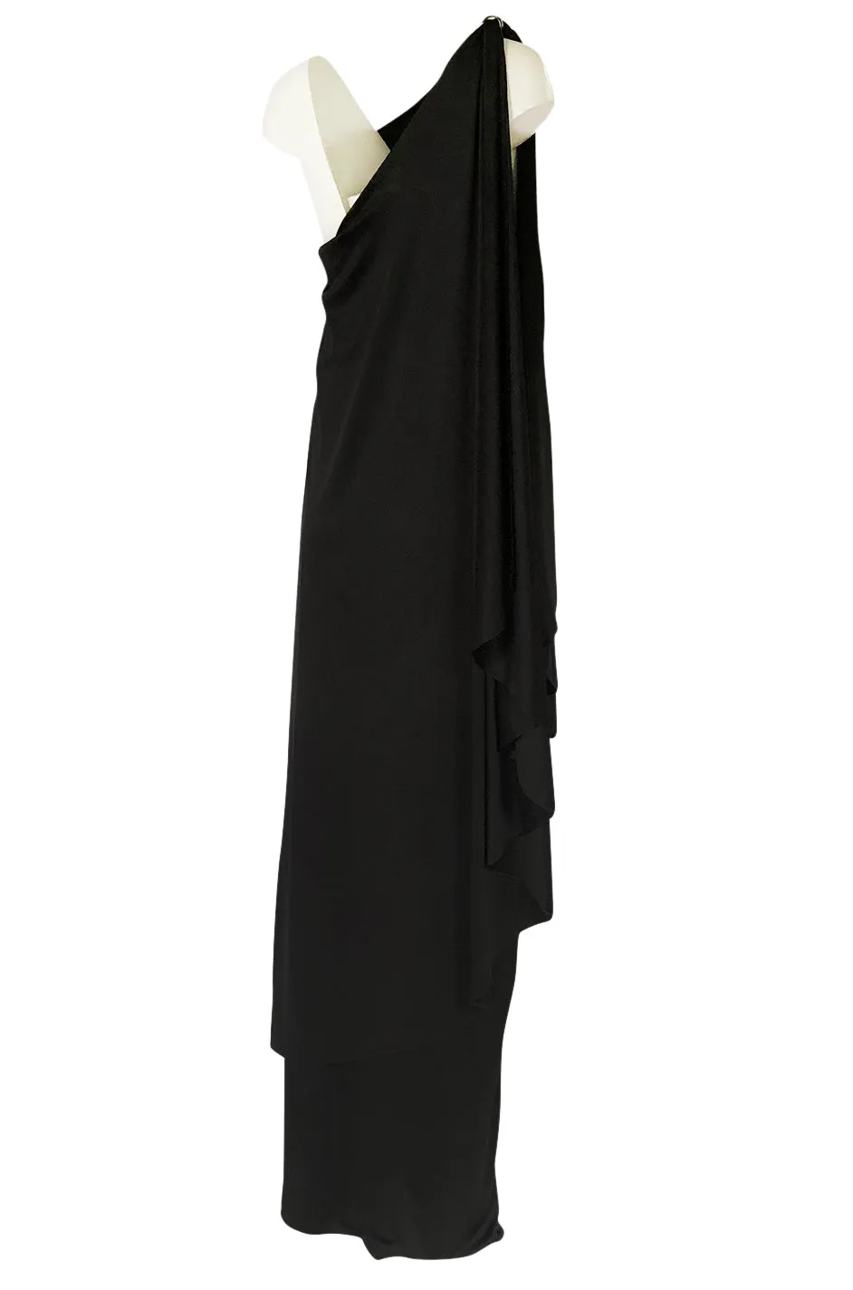 c.1981 Bill Tice Multiple Ways To Wear Black Jersey One Shoulder Dress