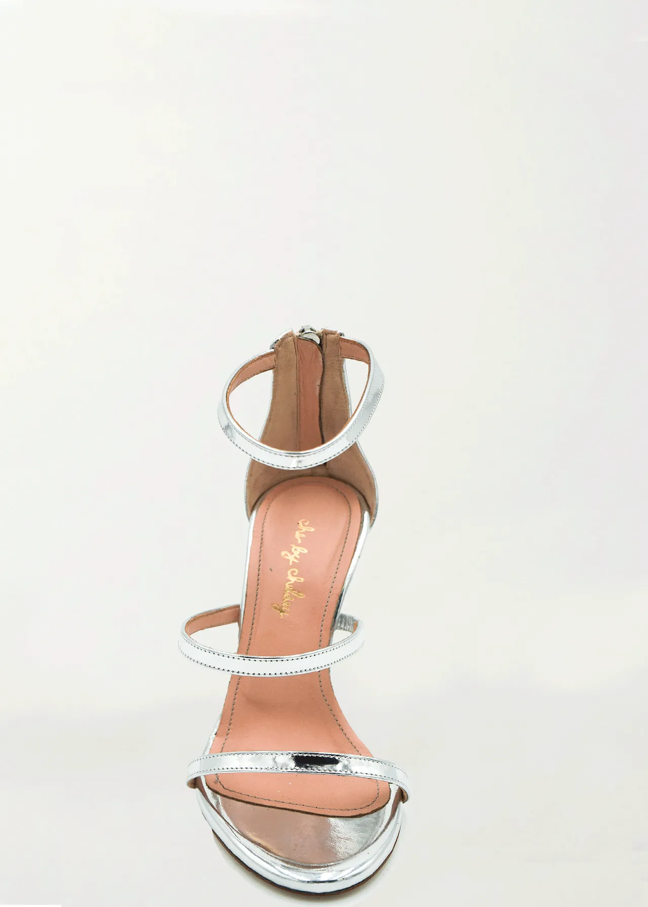 Calypso Strap Heel in Silver Specchio