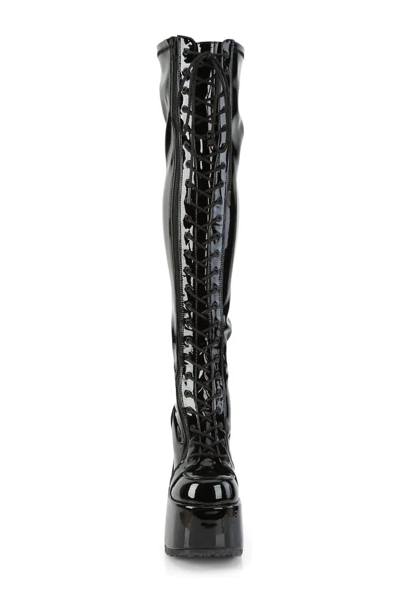 CAMEL-300 Black Patent Thigh Boot