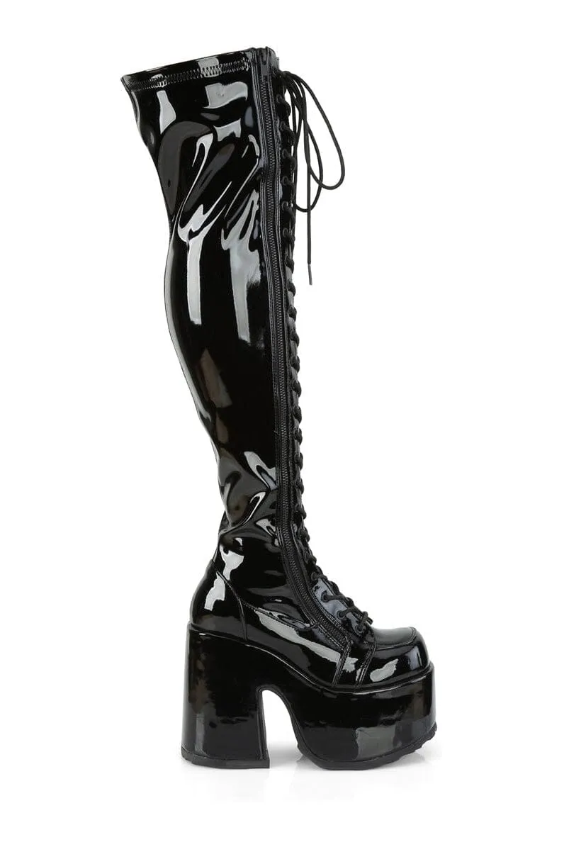 CAMEL-300 Black Patent Thigh Boot