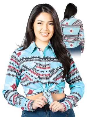 Camisa Vaquera Manga Larga Estampada Cafe para Mujer 'El Señor de los Cielos' - ID: 44206
