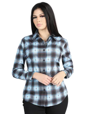 Camisa Vaquera Manga Larga Estampada Cuadros Azul/Negro para Mujer 'El Señor de los Cielos' - ID: 44719