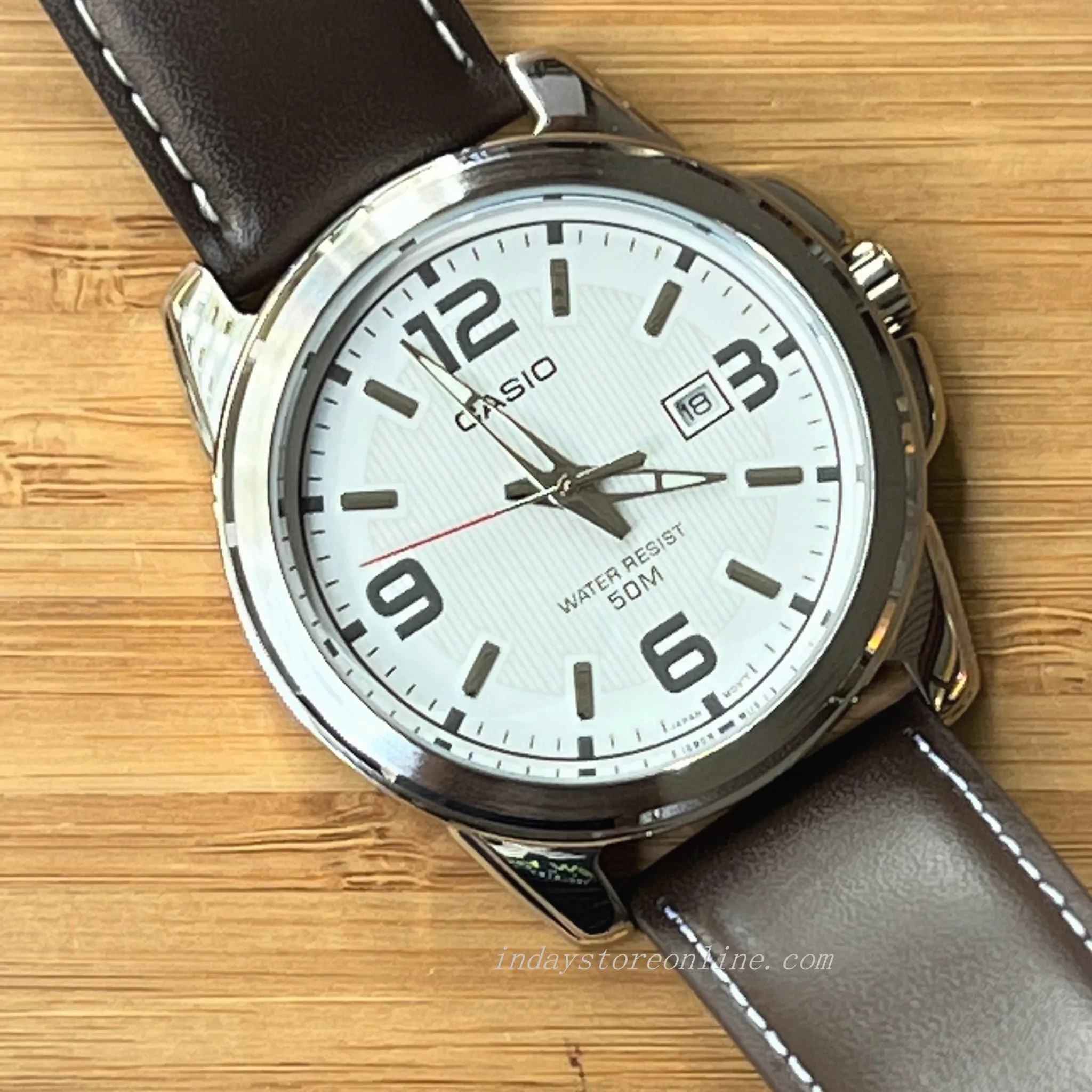 Casio Fashion Men's Watch  MTP-1314L-7A Genuine Leather Band Mineral Glass