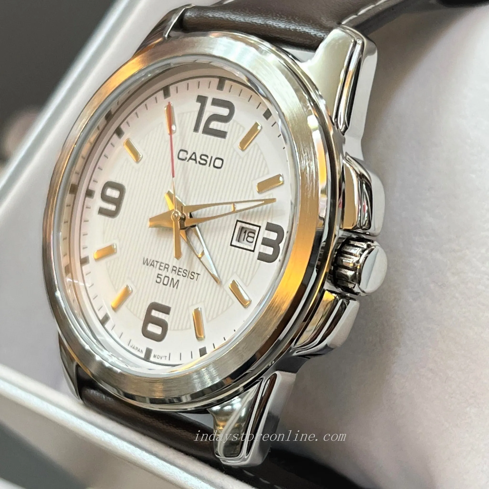 Casio Fashion Men's Watch  MTP-1314L-7A Genuine Leather Band Mineral Glass
