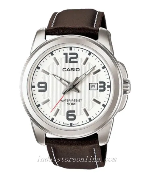 Casio Fashion Men's Watch  MTP-1314L-7A Genuine Leather Band Mineral Glass