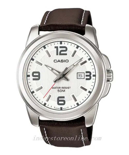Casio Fashion Men's Watch  MTP-1314L-7A Genuine Leather Band Mineral Glass