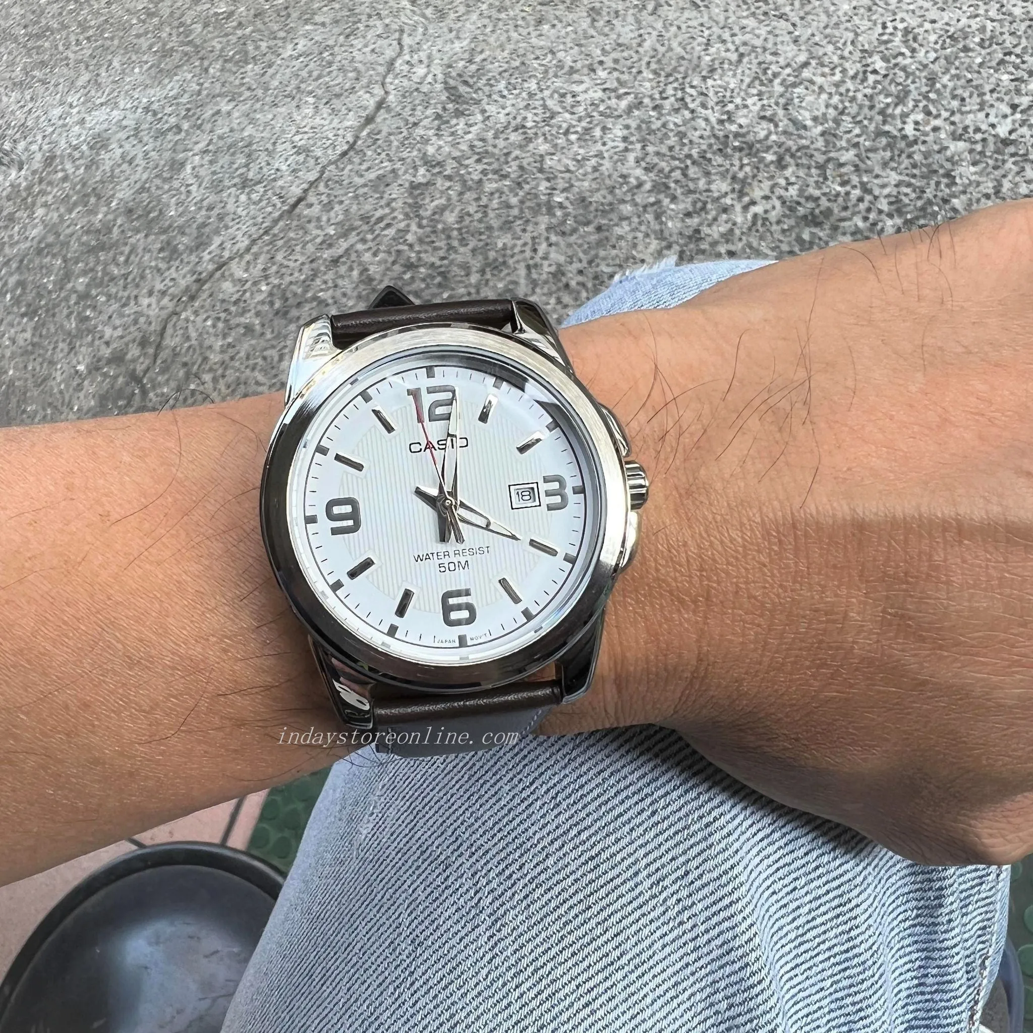 Casio Fashion Men's Watch  MTP-1314L-7A Genuine Leather Band Mineral Glass