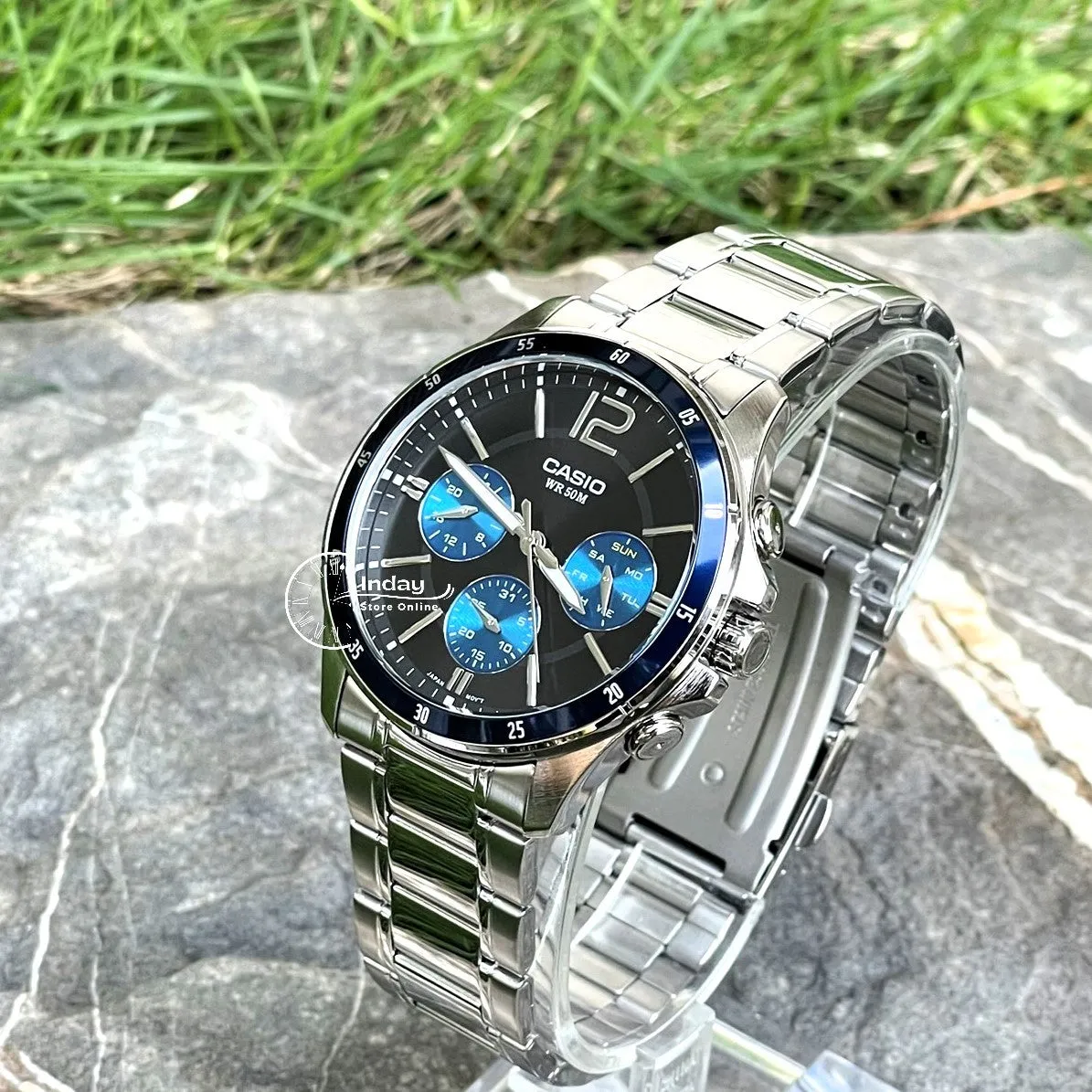 Casio Fashion Men's Watch MTP-1374D-2A Stainless Steel Band Mineral Glass