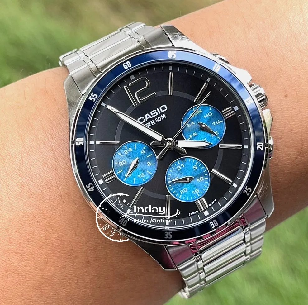 Casio Fashion Men's Watch MTP-1374D-2A Stainless Steel Band Mineral Glass
