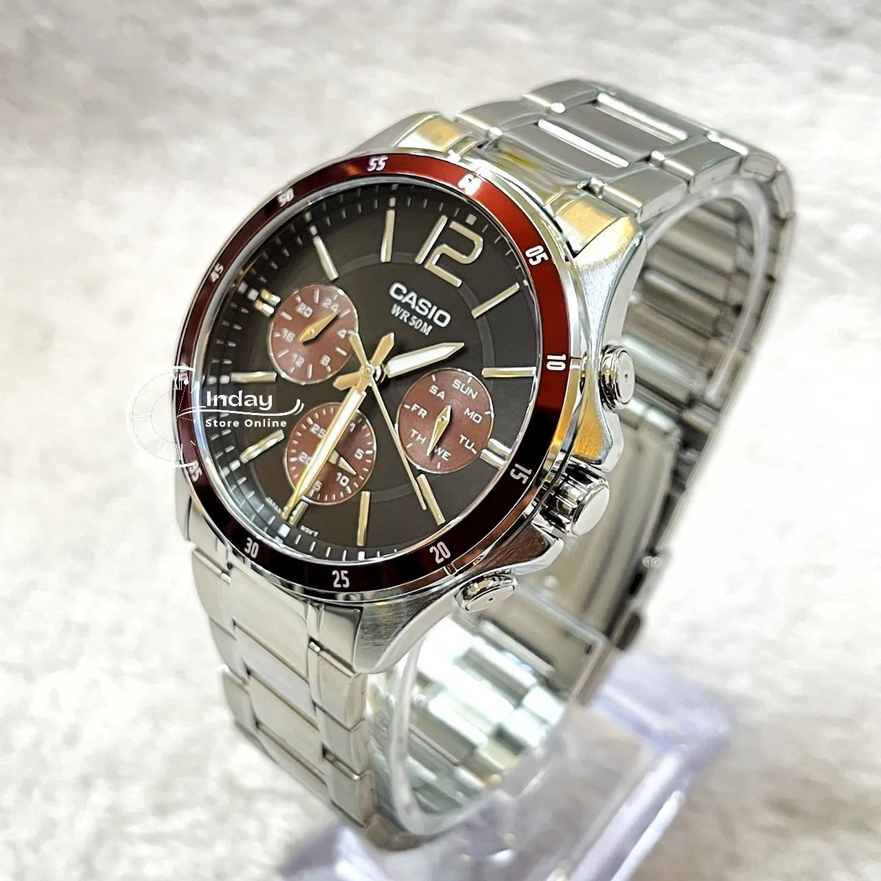 Casio Fashion Men's Watch MTP-1374D-5A Stainless Steel Strap Mineral Glass