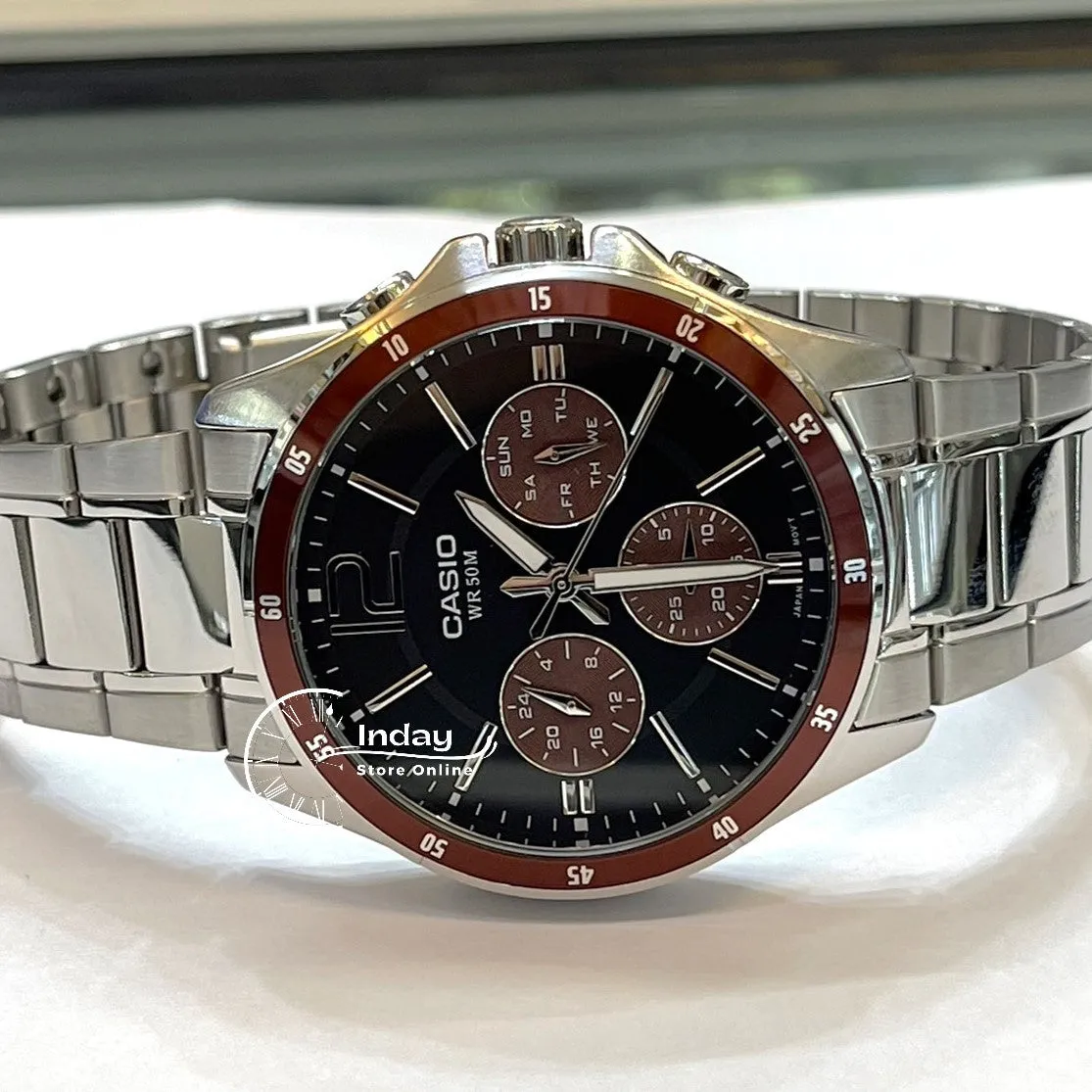 Casio Fashion Men's Watch MTP-1374D-5A Stainless Steel Strap Mineral Glass