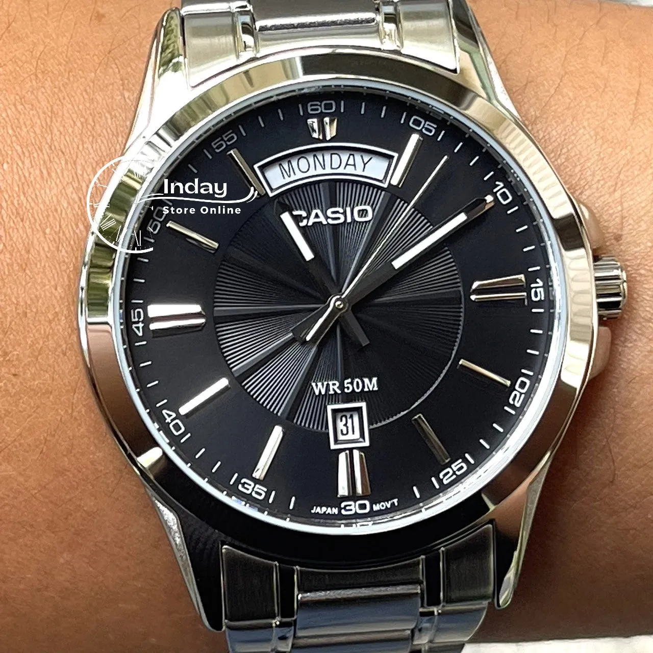 Casio Fashion Men's Watch MTP-1381D-1A  Stainless Steel Band Mineral Glass