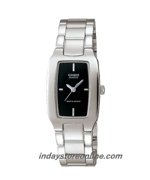 Casio Fashion Women's Watch LTP-1165A-1C Silver/Black Square Type Stainless Steel Band Mineral Glass