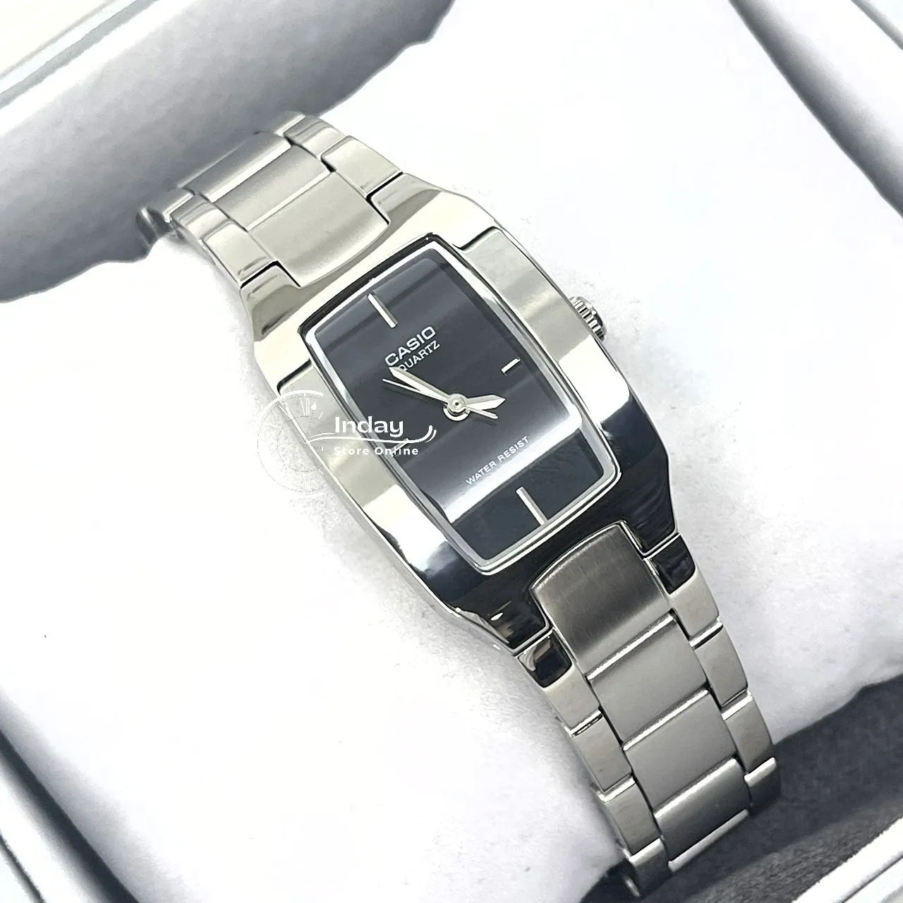 Casio Fashion Women's Watch LTP-1165A-1C Silver/Black Square Type Stainless Steel Band Mineral Glass