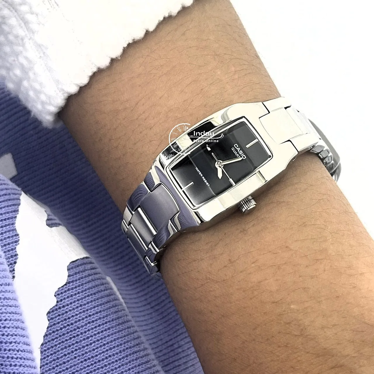 Casio Fashion Women's Watch LTP-1165A-1C Silver/Black Square Type Stainless Steel Band Mineral Glass