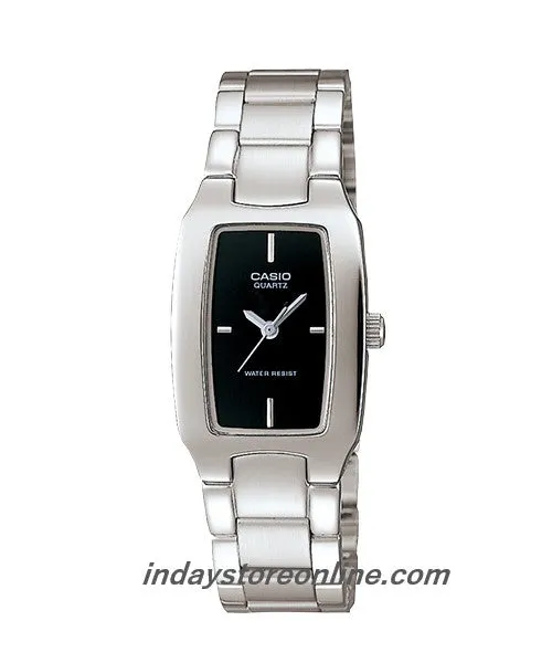 Casio Fashion Women's Watch LTP-1165A-1C Silver/Black Square Type Stainless Steel Band Mineral Glass