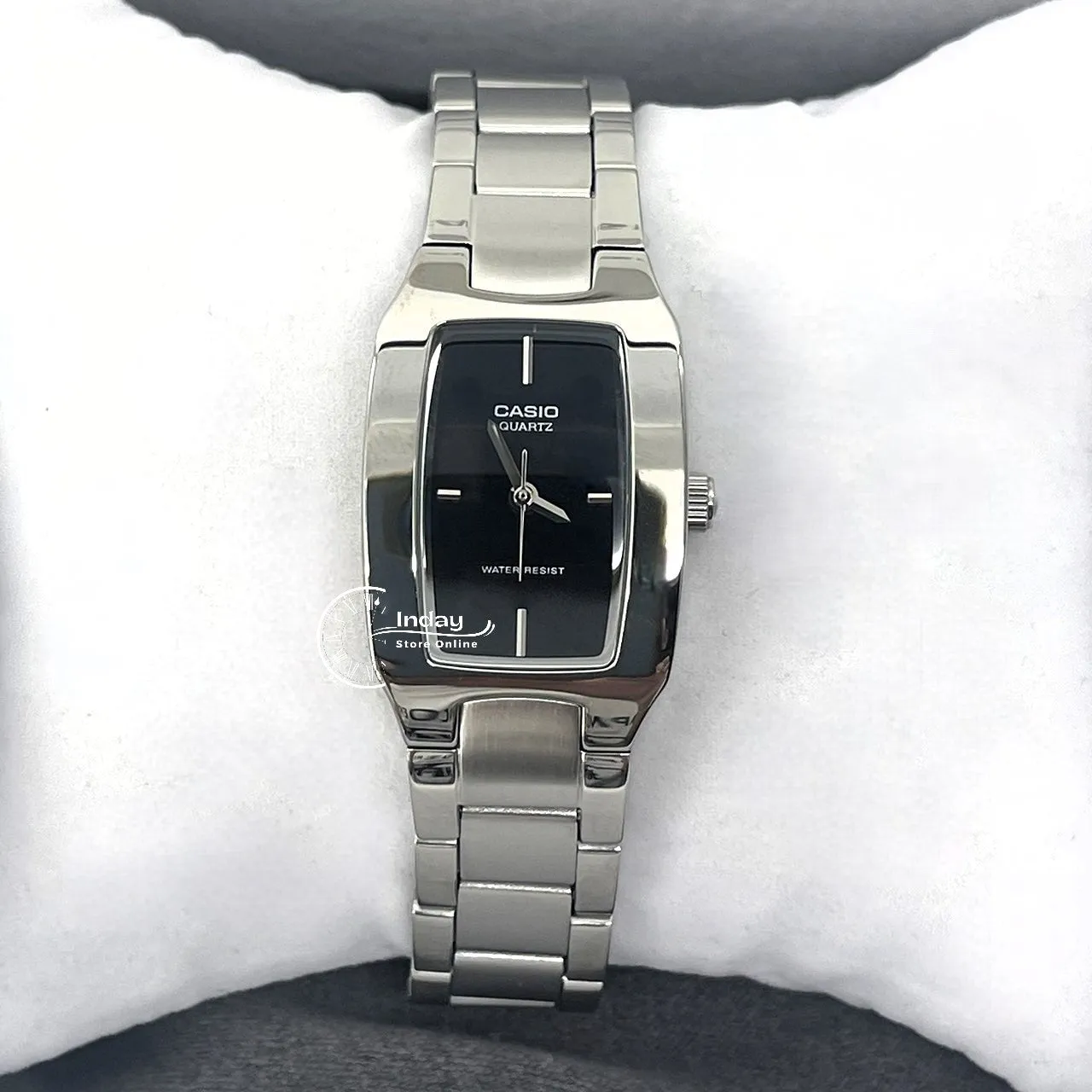 Casio Fashion Women's Watch LTP-1165A-1C Silver/Black Square Type Stainless Steel Band Mineral Glass