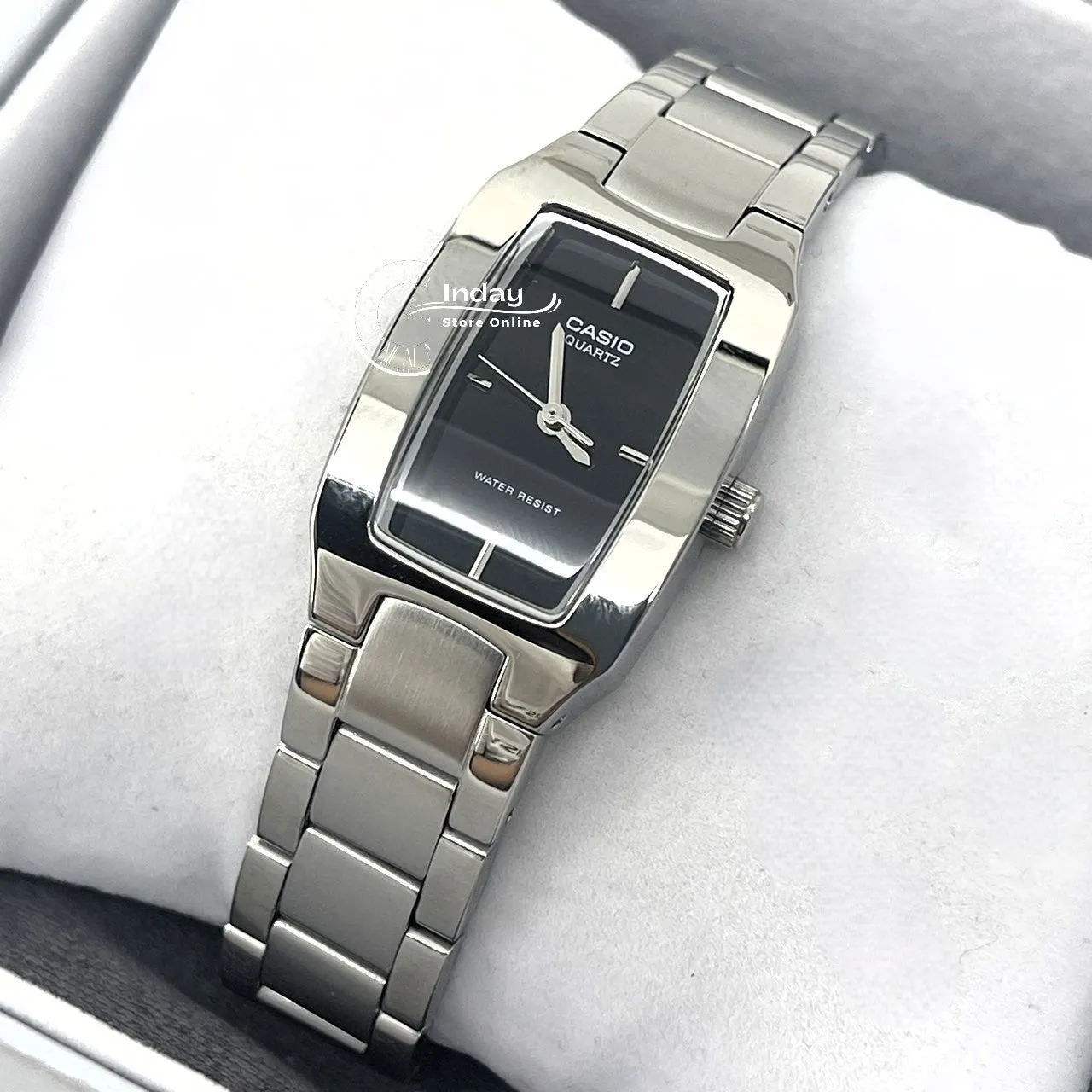 Casio Fashion Women's Watch LTP-1165A-1C Silver/Black Square Type Stainless Steel Band Mineral Glass