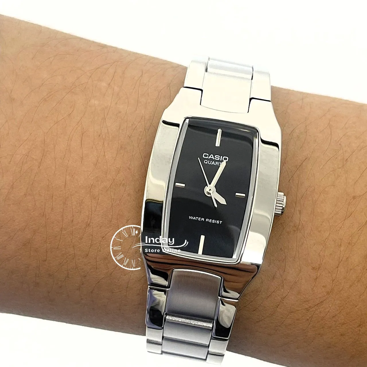 Casio Fashion Women's Watch LTP-1165A-1C Silver/Black Square Type Stainless Steel Band Mineral Glass