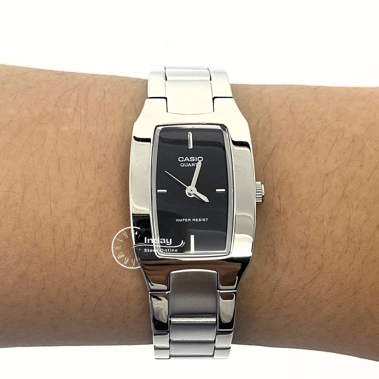 Casio Fashion Women's Watch LTP-1165A-1C Silver/Black Square Type Stainless Steel Band Mineral Glass