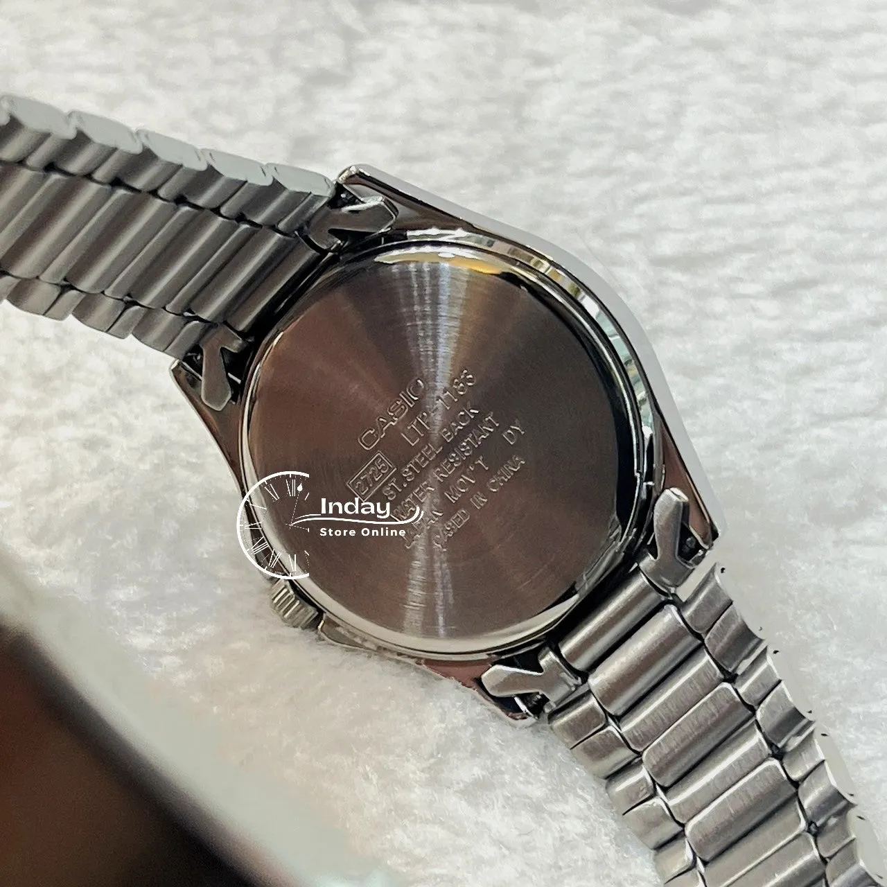 Casio Fashion Women's Watch LTP-1183A-2A Silver and Blue Stainless Steel Band Triple-fold Clasp Mineral Glass