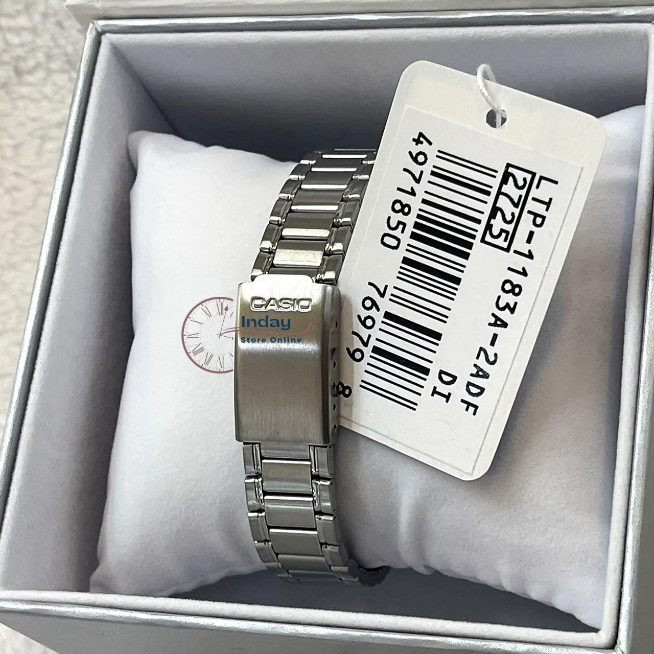 Casio Fashion Women's Watch LTP-1183A-2A Silver and Blue Stainless Steel Band Triple-fold Clasp Mineral Glass