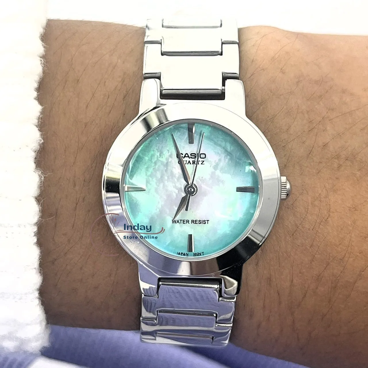 Casio Fashion Women's Watch LTP-1191A-3C Silver/Green Stainless Steel Band