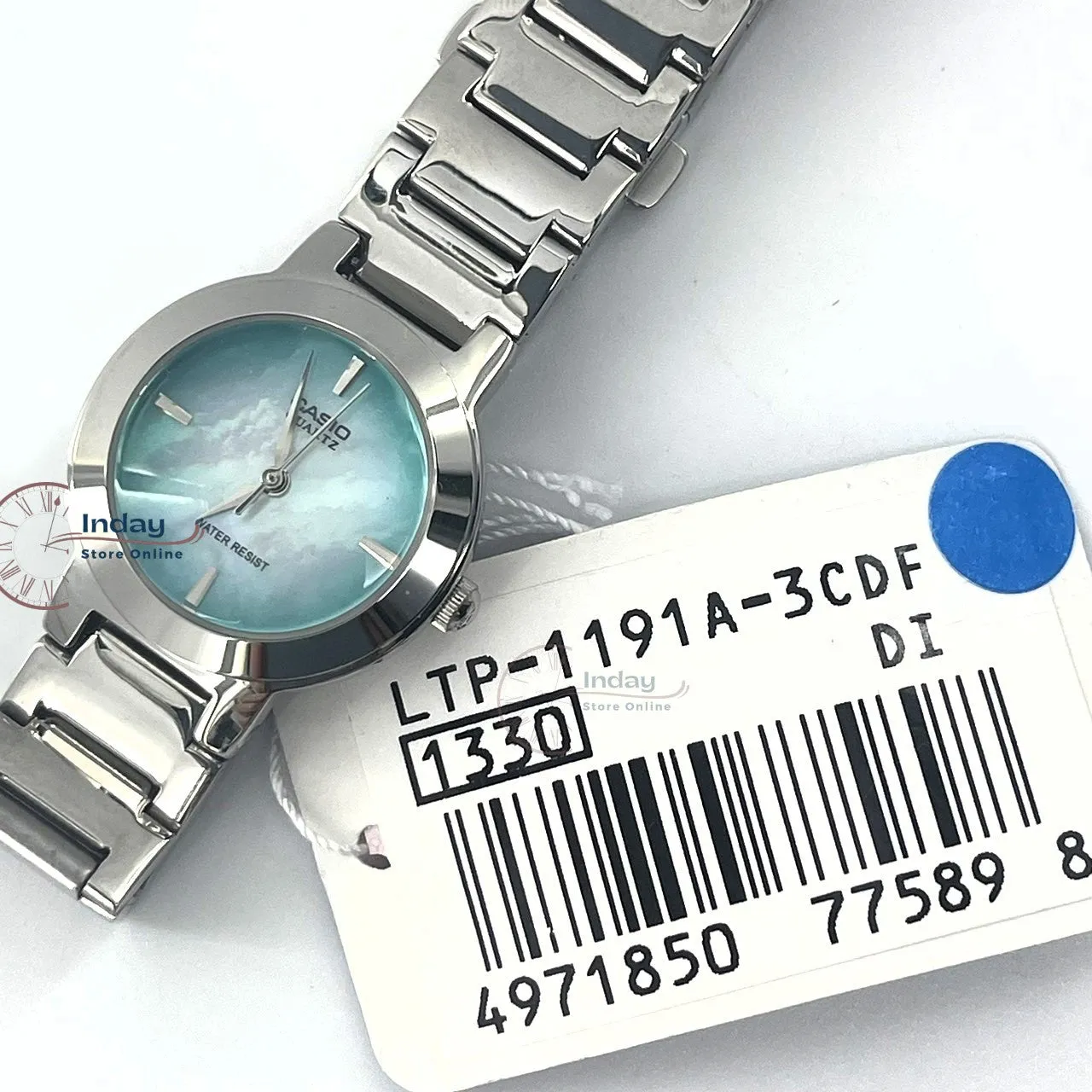 Casio Fashion Women's Watch LTP-1191A-3C Silver/Green Stainless Steel Band