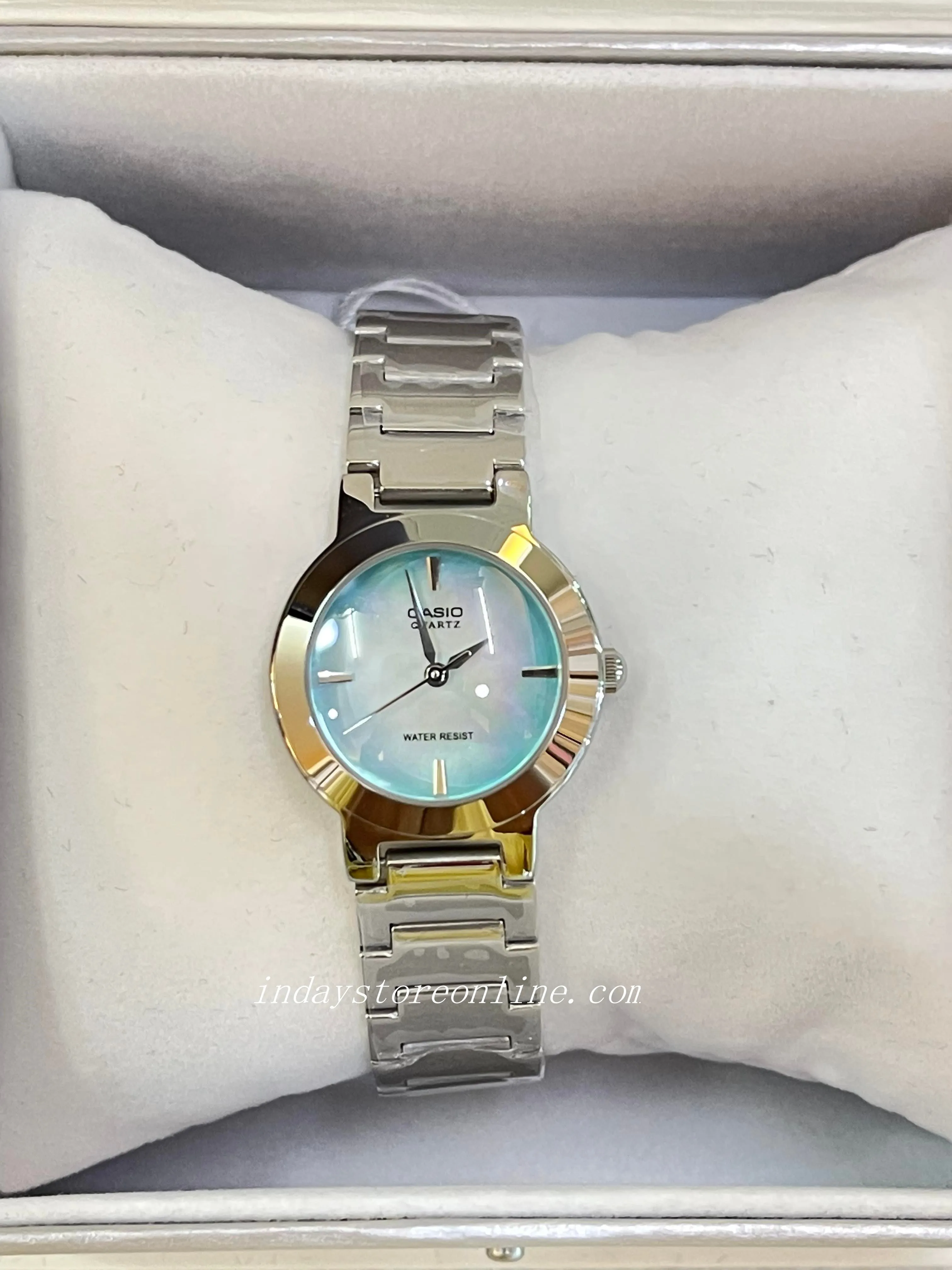 Casio Fashion Women's Watch LTP-1191A-3C Silver/Green Stainless Steel Band