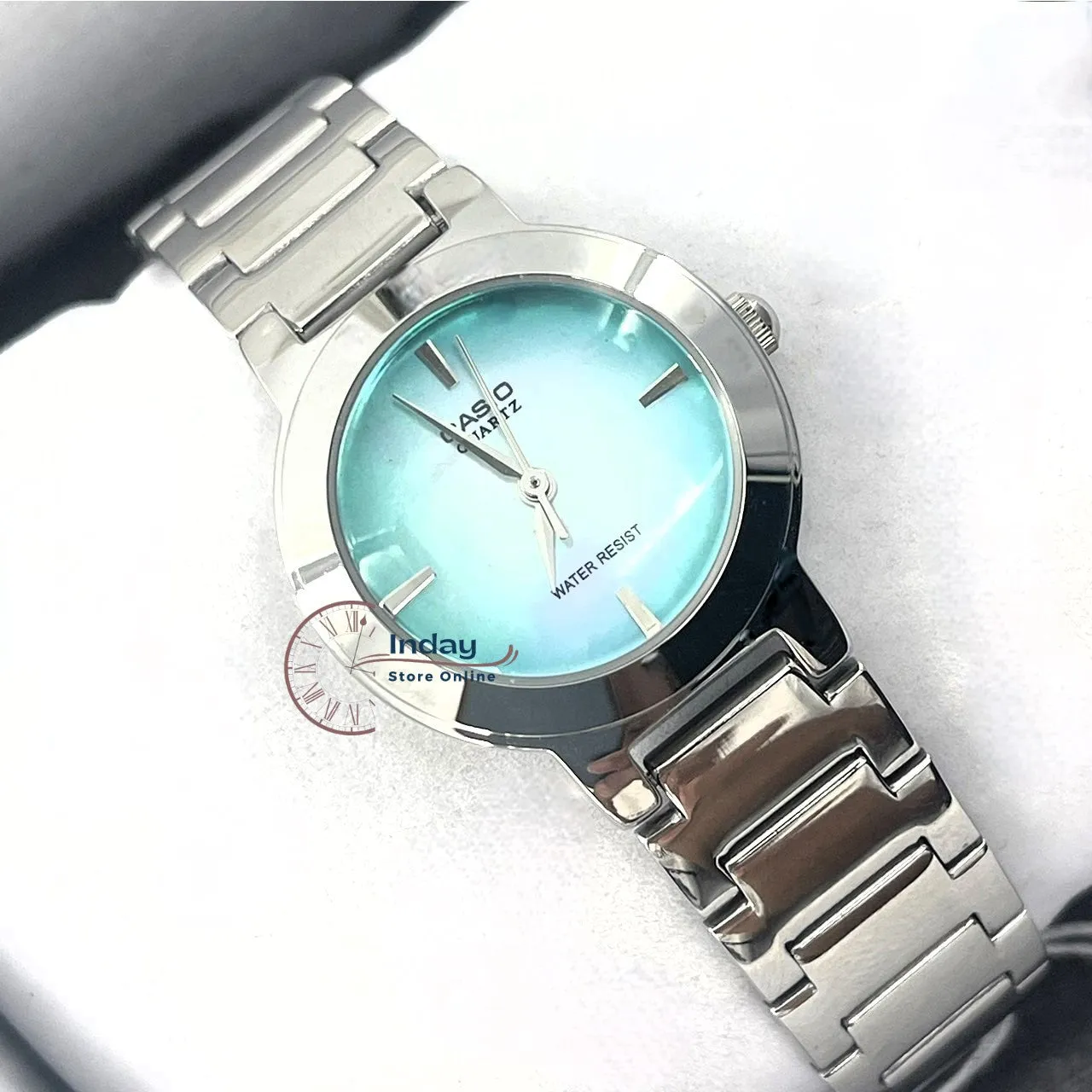 Casio Fashion Women's Watch LTP-1191A-3C Silver/Green Stainless Steel Band