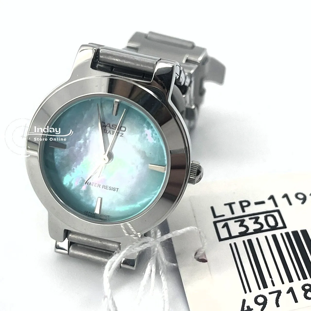 Casio Fashion Women's Watch LTP-1191A-3C Silver/Green Stainless Steel Band