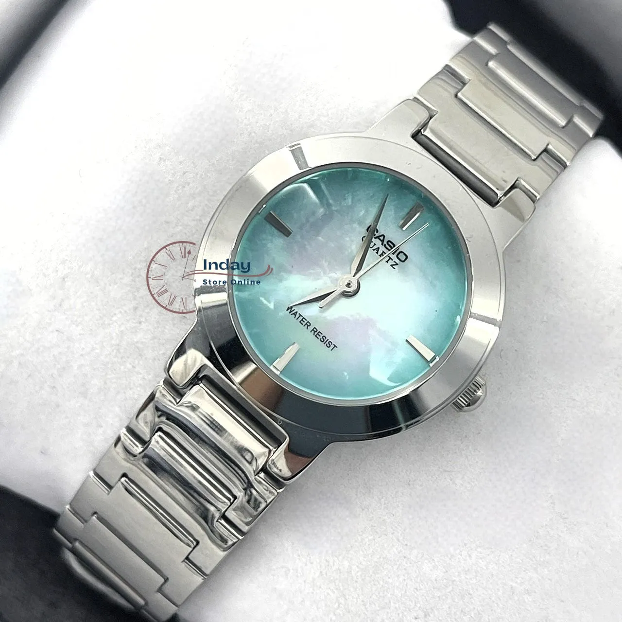 Casio Fashion Women's Watch LTP-1191A-3C Silver/Green Stainless Steel Band