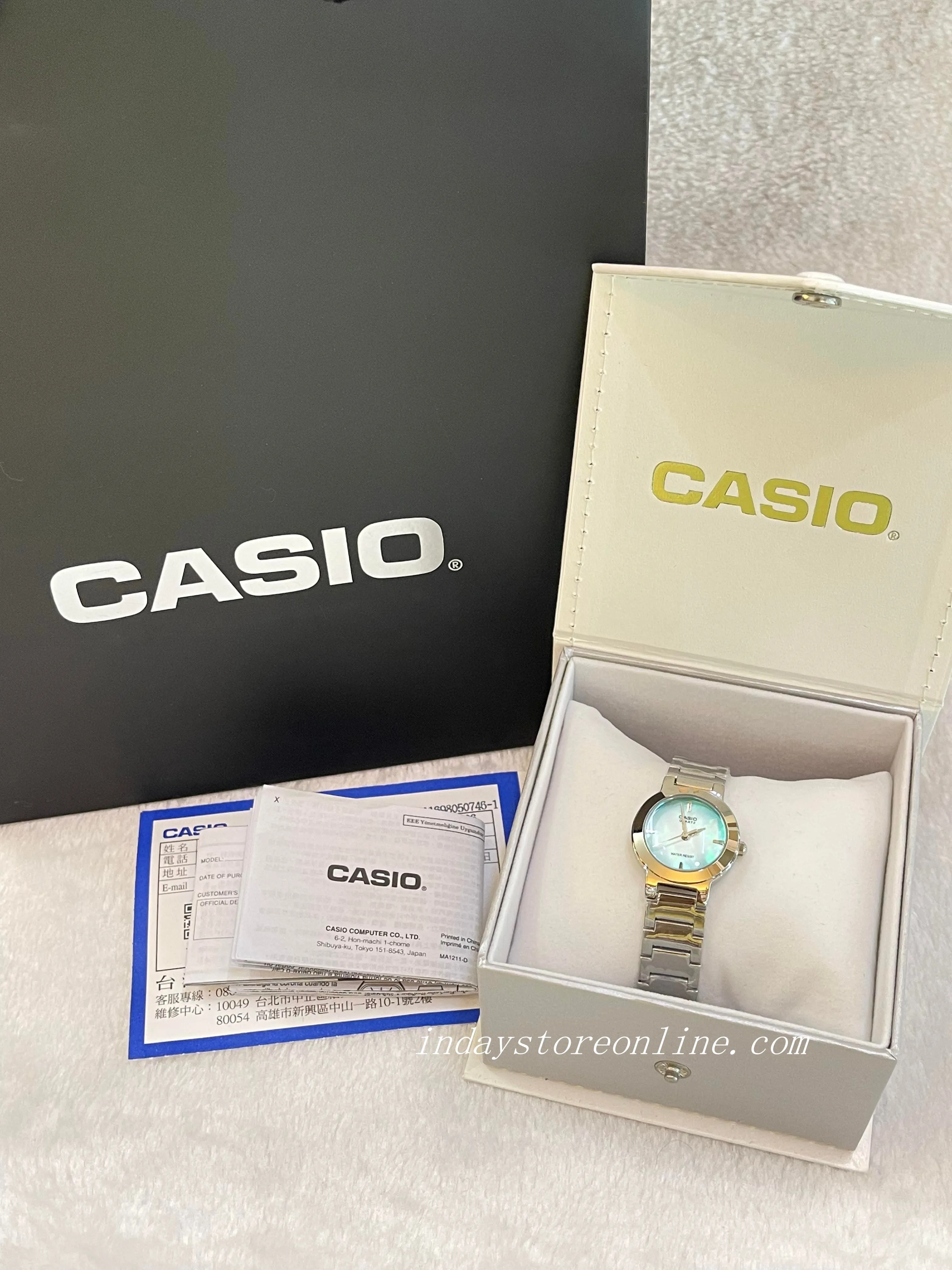 Casio Fashion Women's Watch LTP-1191A-3C Silver/Green Stainless Steel Band
