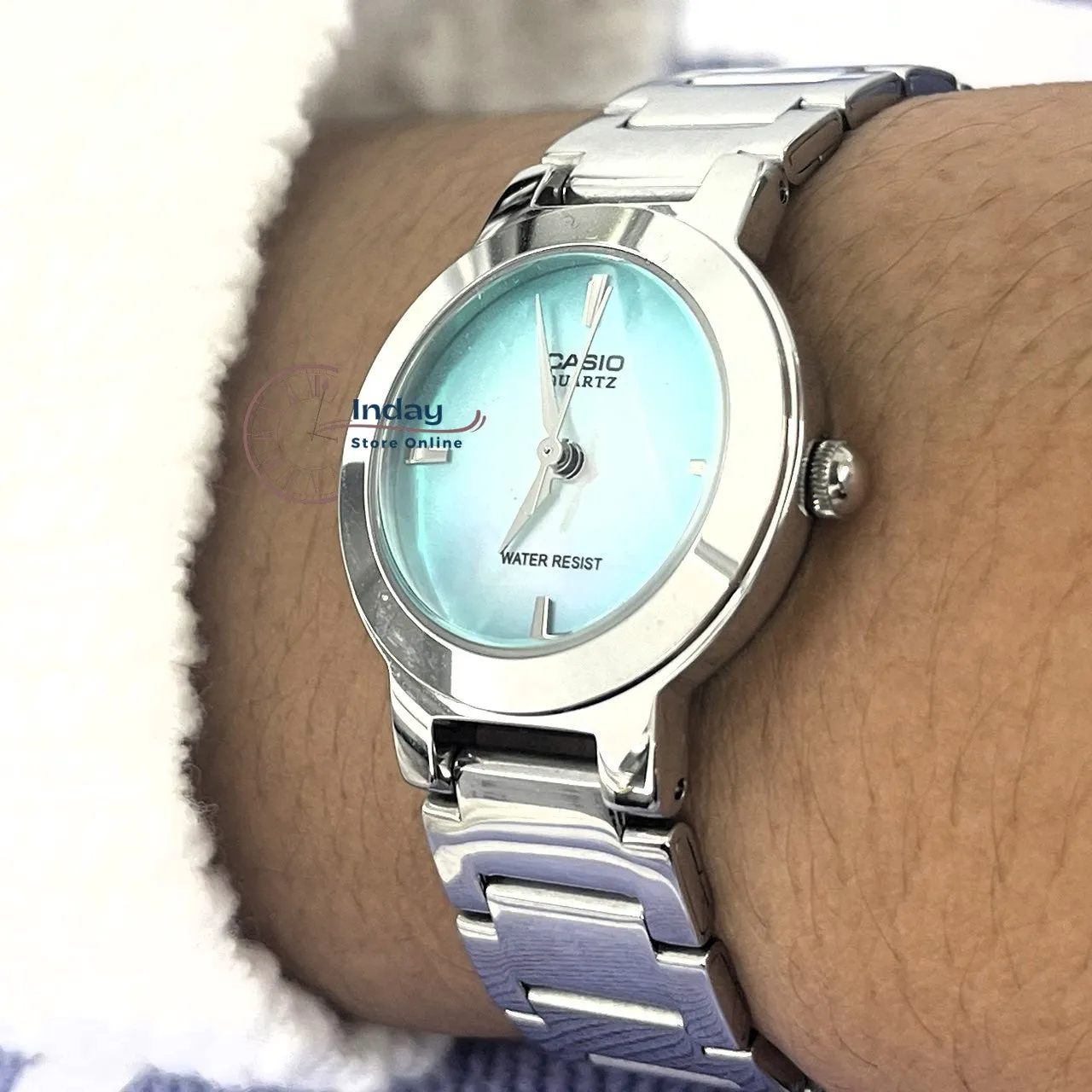Casio Fashion Women's Watch LTP-1191A-3C Silver/Green Stainless Steel Band