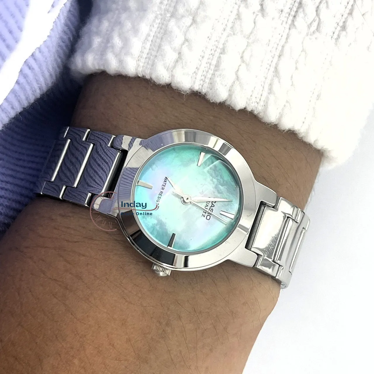 Casio Fashion Women's Watch LTP-1191A-3C Silver/Green Stainless Steel Band