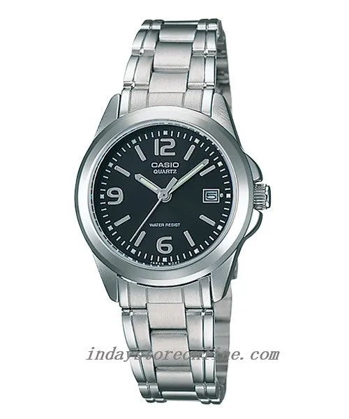 Casio Fashion Women's Watch LTP-1215A-1A Silver and Black Stainless Steel Band Mineral Glass