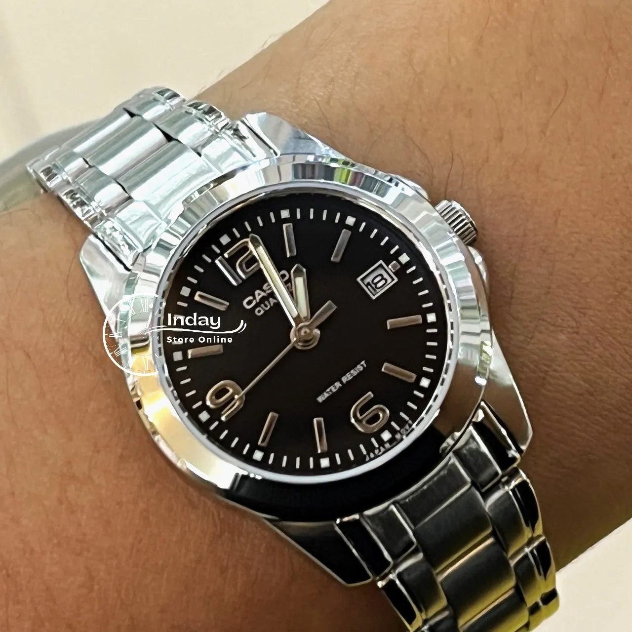 Casio Fashion Women's Watch LTP-1215A-1A Silver and Black Stainless Steel Band Mineral Glass