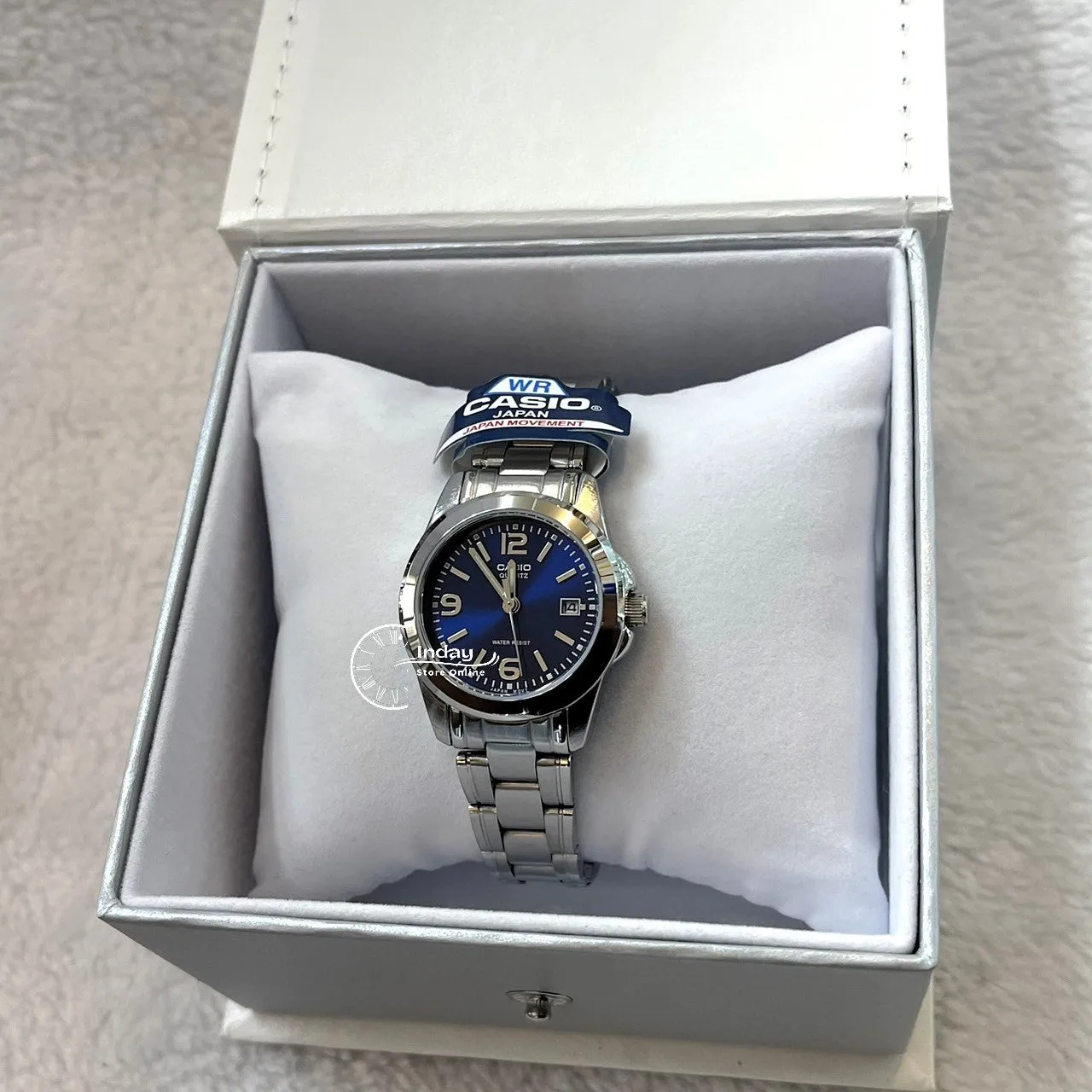 Casio Fashion Women's Watch LTP-1215A-2A Silver/Blue Stainless Steel Band Mineral Glass