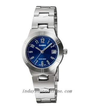 Casio Fashion Women's Watch LTP-1241D-2A2 Silver/Blue Stainless Steel Band Mineral Glass Triple-fold Clasp
