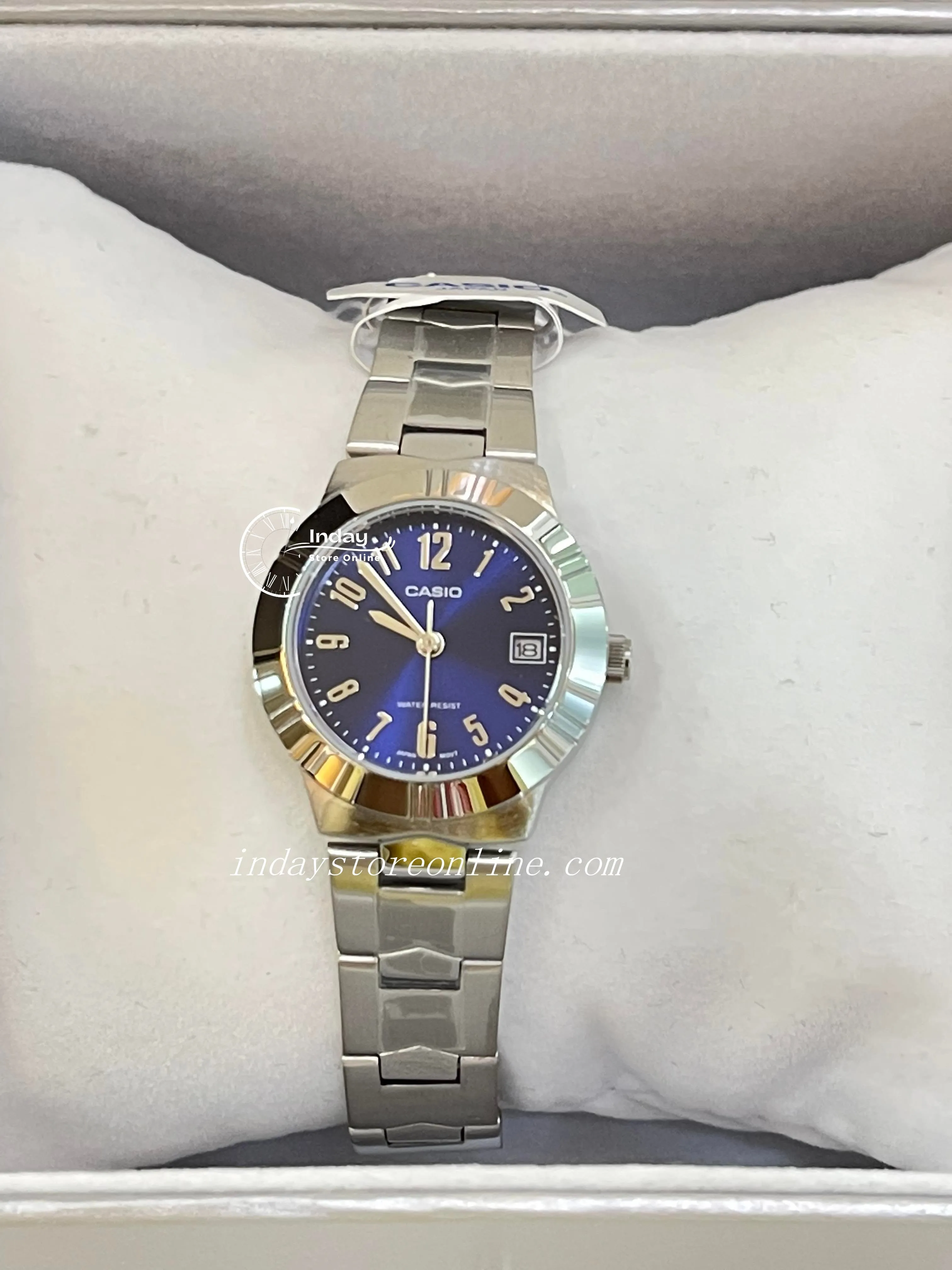 Casio Fashion Women's Watch LTP-1241D-2A2 Silver/Blue Stainless Steel Band Mineral Glass Triple-fold Clasp