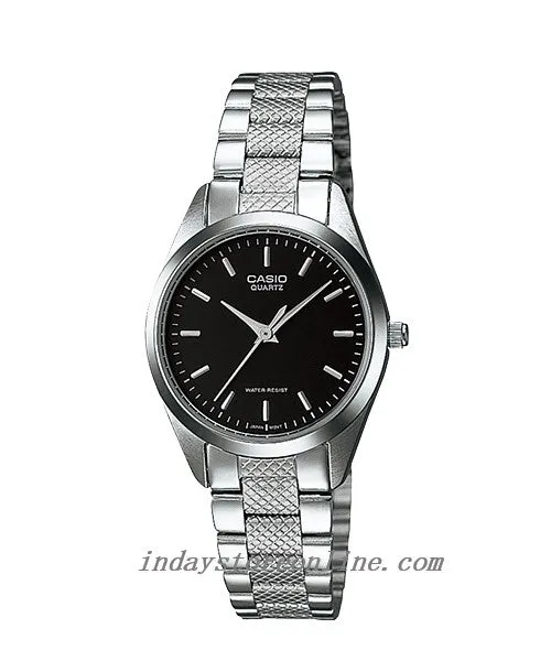 Casio Fashion Women's Watch LTP-1274D-1A Silver/Black Stainless Steel Band Mineral Glass Triple-fold Clasp