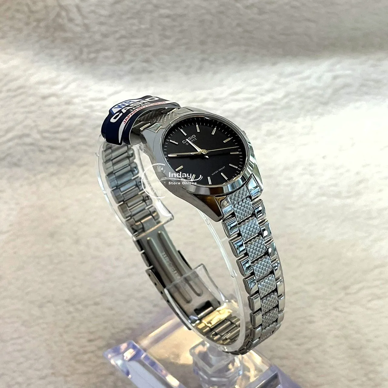 Casio Fashion Women's Watch LTP-1274D-1A Silver/Black Stainless Steel Band Mineral Glass Triple-fold Clasp