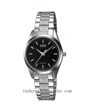 Casio Fashion Women's Watch LTP-1274D-1A Silver/Black Stainless Steel Band Mineral Glass Triple-fold Clasp